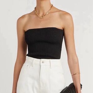 NWT DISSH Black Ribbed Strapless Top | L